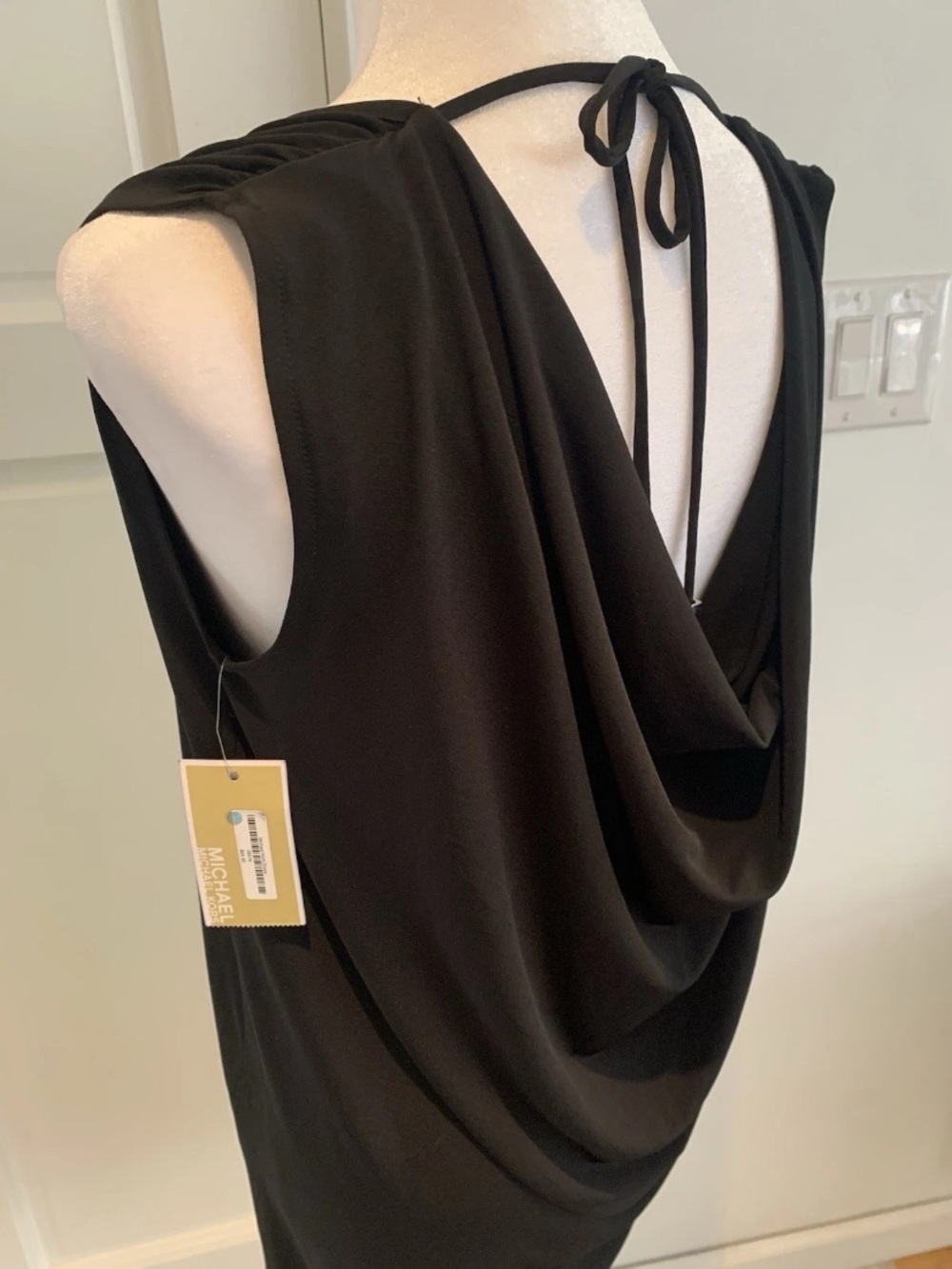 Michael Kors Black Cowl Back Sleeveless Dress Sz M PLUS Crystal Stud MK Earrings